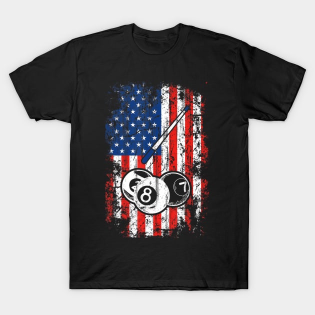 Billiards American Flag Cue Pool Balls Billiard Player T-Shirt by mccloysitarh